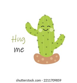 Prickly cactus with Hug Me lettering for postcards.