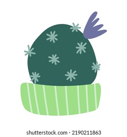 prickly cactus plant or cacti with thorns in pot. Hand-drawn desert tropical cactuses with spines and flowers. Colored flat cartoon vector illustration isolated on white background