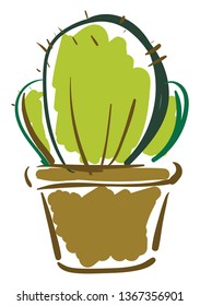 Prickly cactus in pot vector or color illustration