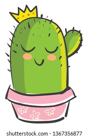 Prickly cactus with princess costume vector or color illustration