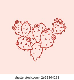 Prickly desert plant or cactus with thorns. Hand drawn tropical cactus with spines and flowers. Cowboy design element. Wild West decor for birthday, wedding, holiday, party. Vector illustration