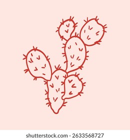 Prickly desert plant or cactus with thorns. Hand drawn tropical cactus with spines. Cowboy design element. Wild West decor for birthday, wedding, holiday, party. Vector illustration