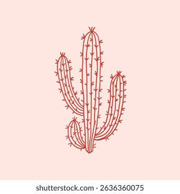 Prickly desert plant or cactus with thorns. Hand drawn tropical cactus with spines. Cowboy design element. Wild West decor for birthday, wedding, holiday, party. Vector clip art