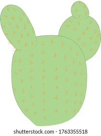 Prickly green circle cactus with branches in hand drawn style