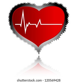 Prickly heart with reflection on a white background