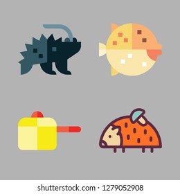 prickly icon set. vector set about hedgehog, porcupine, pot and puffer fish icons set.