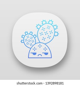 Prickly pear app icon. Cactus with unamused face. Opuntia. Wild paddle cacti. Mexican nature unhappy plant. UI/UX user interface. Succulent. Web or mobile applications. Vector isolated illustrations