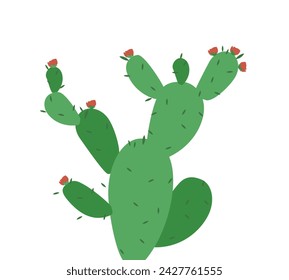 Prickly pear bunny ears cactus isolated on white background. Vector illustration