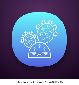 Prickly pear cactus app icon. Cactus with unamused face. Embarrassed Opuntia. Wild cacti. Mexican nature unhappy, plant. UI/UX user interface. Web or mobile application. Vector isolated illustration