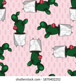 Prickly Pear Cactus Christmas Ornaments Vector Seamless Pattern