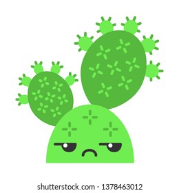 Prickly pear cactus flat design long shadow color icon. Cactus with unamused face. Opuntia. Wild paddle cacti. Mexican nature unhappy plant. Houseplant. Succulent plant. Vector silhouette illustration