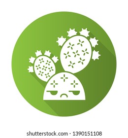 Prickly pear cactus flat design long shadow glyph icon. Cactus with unamused face. Opuntia. Wild paddle cacti. Mexican nature unhappy plant. Succulent houseplant. Vector silhouette illustration