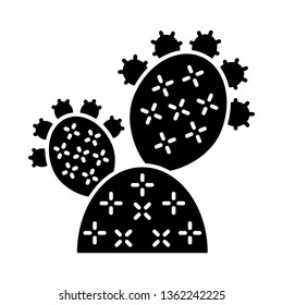 Prickly pear cactus glyph icon. Opuntia. Wild paddle cactus. Mexican nature plant. Exotic flora. Silhouette symbol. Negative space. Vector isolated illustration