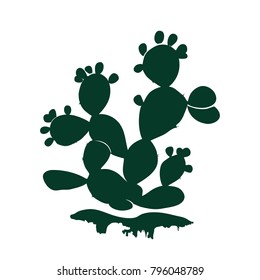 Prickly pear cactus icon isolated on white background. Opuntia, ficus indica silhouette with ripe fruits, vector illustration.