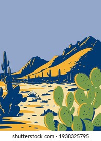 Prickly Pear Cactus or Opuntia Growing in Ironwood Forest National Monument Located in the Sonoran Desert of Arizona WPA Poster Art