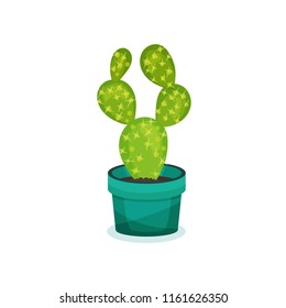 Prickly pear cactus in a pot, element for decoration home interior vector Illustration on a white background