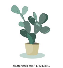 Prickly Pear Cactus. A potted plant isolated on white, flat vector illustration