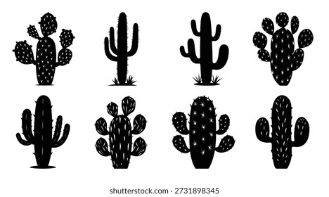 Conjunto de silueta de cactus de pera espinosa