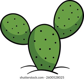 Prickly pear cactus with three round green pads and small black spines