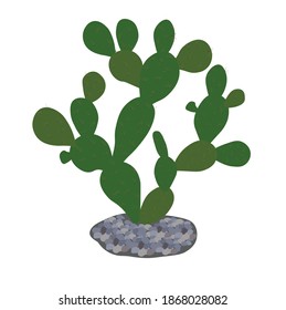 Prickly pear cactus vector stock illustration. Prickly leaves of desert succulents close-up. The Mexican national plant. Exotic dessert. Isolated on a white background.