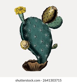 Prickly pear cactus vintage illustration, vintage vector element. 