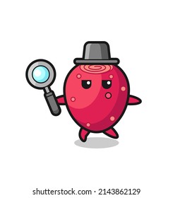 prickly pear cartoon character searching with a magnifying glass , cute design