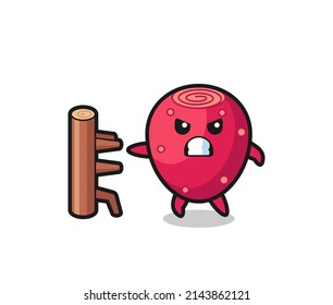 prickly pear cartoon illustration as a karate fighter , cute design