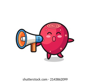 prickly pear character illustration holding a megaphone , cute design
