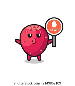 prickly pear character illustration holding a stop sign , cute design