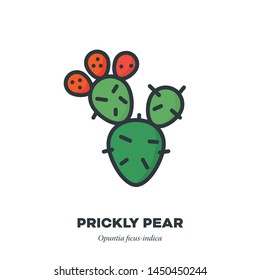 Prickly pear fruit icon, outline with color fill style vector illustration, cactus with three fruit