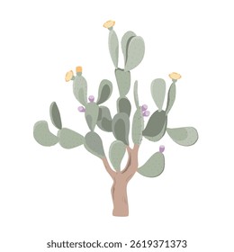 Prickly pear isolated plant. Bunny ear cactus. Opuntia vector illustration