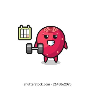 prickly pear mascot cartoon doing fitness with dumbbell , cute design