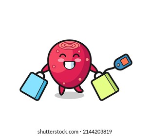 prickly pear mascot cartoon holding a shopping bag , cute design