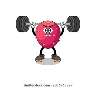 prickly pear mascot cartoon lifting a barbell , character design