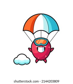 prickly pear mascot cartoon is skydiving with happy gesture , cute design