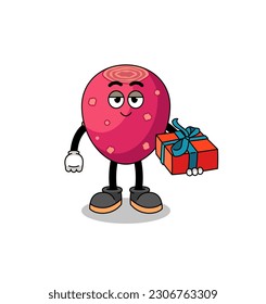 prickly pear mascot illustration giving a gift , character design