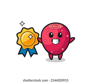 prickly pear mascot illustration holding a golden badge , cute design
