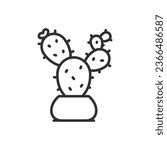 Prickly pear, potted cactus, linear icon. Line with editable stroke