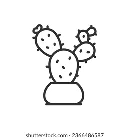 Prickly pear, potted cactus, linear icon. Line with editable stroke