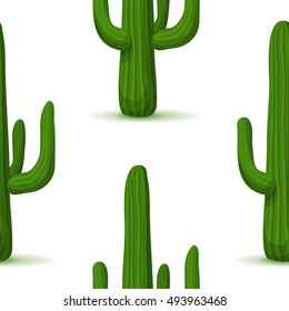 Prickly pear seamless pattern. Cactus vector background with desert plant. Green succulent on a white. Botanical illustration