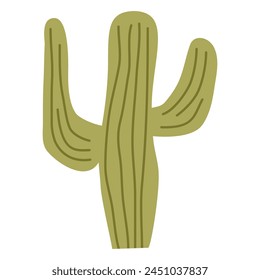 Prickly plant.Wild west. Isolated on white background.Vector flat illustration.Green cactus.Isolated on white background. Desert plant.