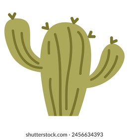 Prickly plant.Wild west. Isolated on white background.Vector flat illustration.Green cactus.Isolated on white background. Desert plant.