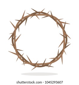 Prickly thorns wreath of Jesus Christ. a symbol of Christianity and Easter. flat vector illustration isolated on white background