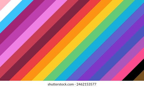 Fondo del Orgullo con Colores de la bandera del Orgullo LGBTQ+. Fondo de rayas arcoiris en el Fondo de pantalla del Orgullo Gay LGBT. Vector inclusivo del arco iris de la bandera del orgullo LGBTQIA.