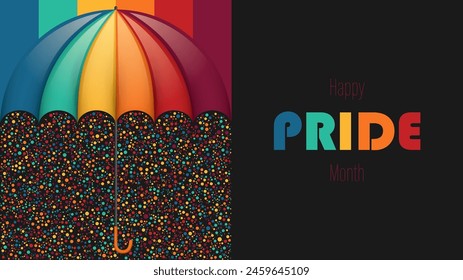 Fondo del orgullo, paraguas en colores de la bandera LGBT, Ilustración vectorial