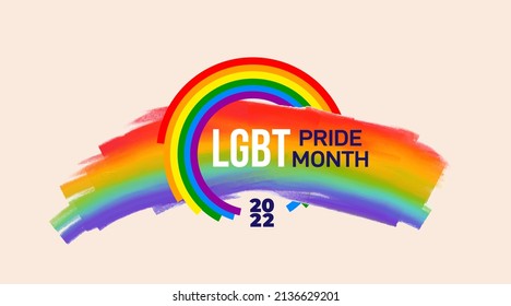 Pride banner with LGBT flag wave brush strokes. 2022 Pride month Illustration. Pride rainbow flag wave logo design element. Vector illustration isolated on white background.