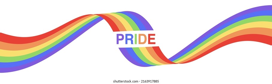 Pride Banner with LGBT Flag Wave Design Element. Pride Month Vector Illustration. Pride Rainbow on white background.