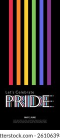 Pride banner with progress Pride flag colors on black background. Vector illustration