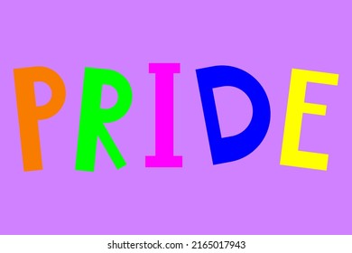 Pride Banner. Pride text with LGBTQ flag colors on pastel lilac background. Human rights concept.