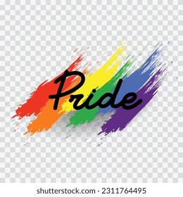Orgullo con la bandera del orgullo del pincel o los colores del arcoiris, concepto de derechos humanos o diversidad, fondo aislado, ilustración vectorial EPS 10